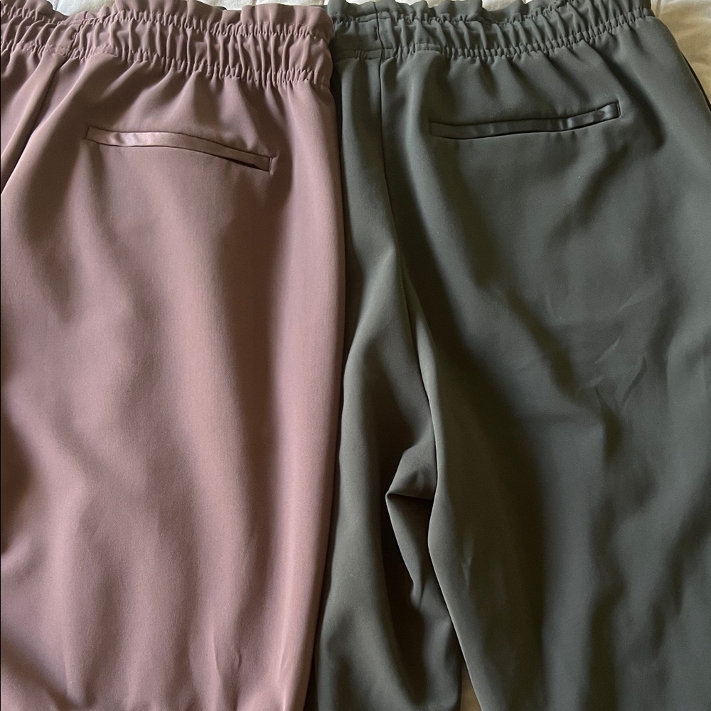 Two Athleta Women's trouser/joggers in Mauve and green. Great condition. Size 6.